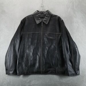 Roundtree Yorke Jacket Mens XL Black Genuine Leather Zip Front Casual Classic